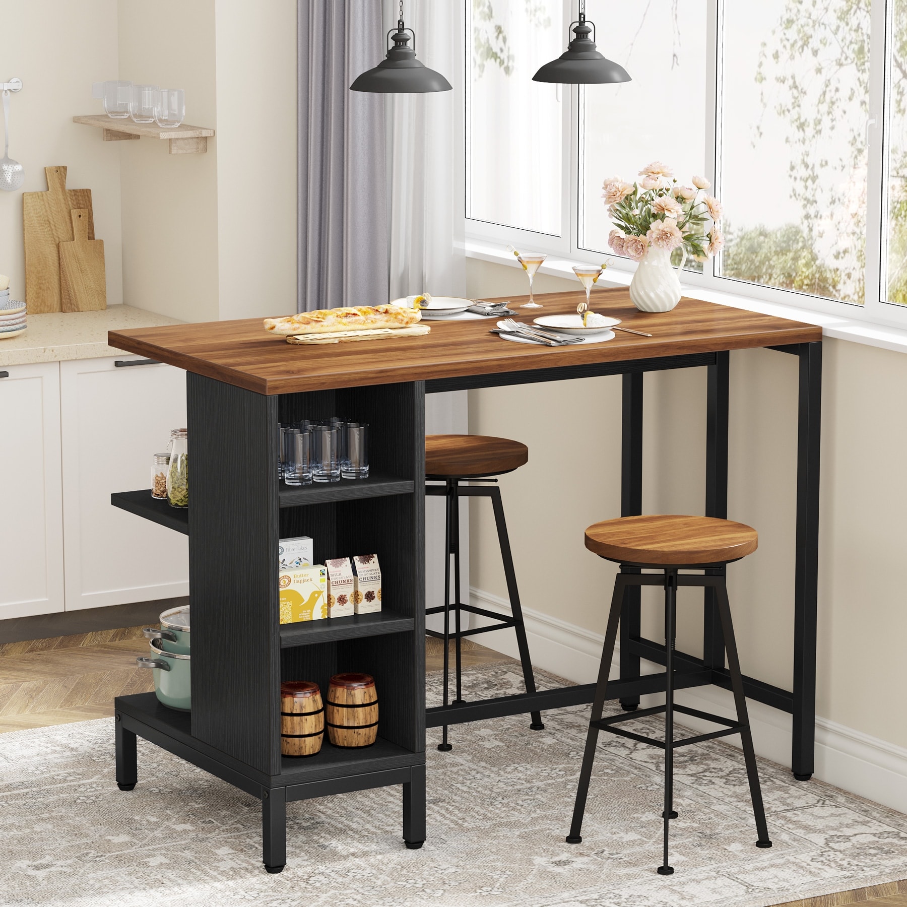 Drop-Leaf Counter top Kitchen Cart ,Kitchen Island with 3 Drawers - On ...
